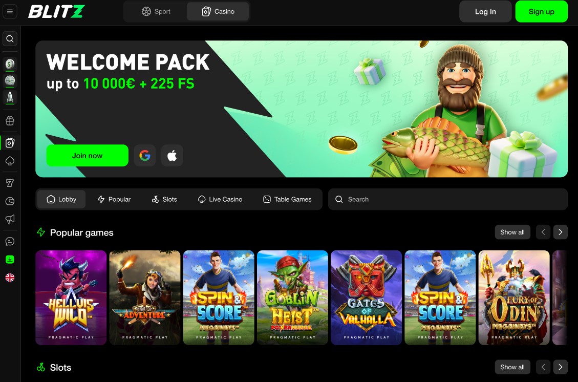 Screenshot al platformei Blitz Casino